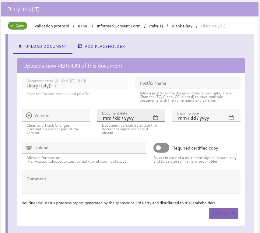 Upload a new document